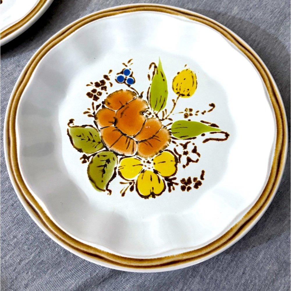 Wildflowers Floral Dinnerware Set of 3 salad plates- Yellow, Orange, Green